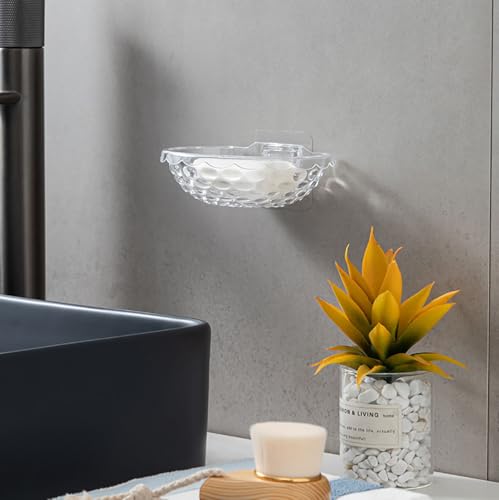 Acrylic Soap Dish with Self-Draining Design - No Drilling ，Universal and Aesthetics, Waterproof, Plastic Soap Saver - Bathroom Kitchen Organizer