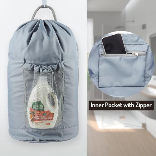 Seiritex Backpack Laundry Bag, Large Laundry Backpack with Detergent Holder and Adjustable Shoulder Straps for College Travel Dorm Room (Gray) - color: Grey