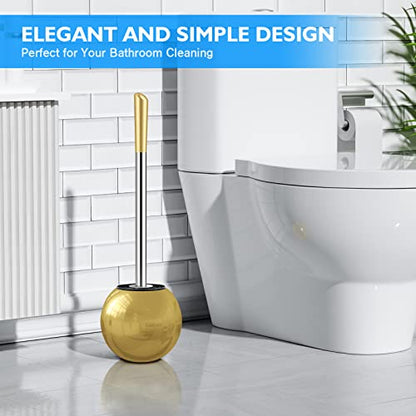 Toilet Brush and Holder 2 Pack, 304 Stainless Steel Toilet Brush with Extended and Durable Comfortable Brush Handle, Toilet Bowl Brush for Bathroom Toilet - Ergonomic, Pratical Durable (Gold) - color: Gold