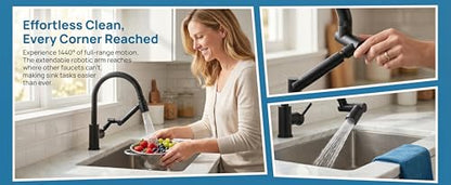 1440° Rotating Faucet Extender with 5cm Telescopic Arm Dual Mode Splash-Proof Kitchen Sink Sprayer Universal Fit Water Saving Aerator Adapter Chrome Finish for Bathroom Washing - color: Black