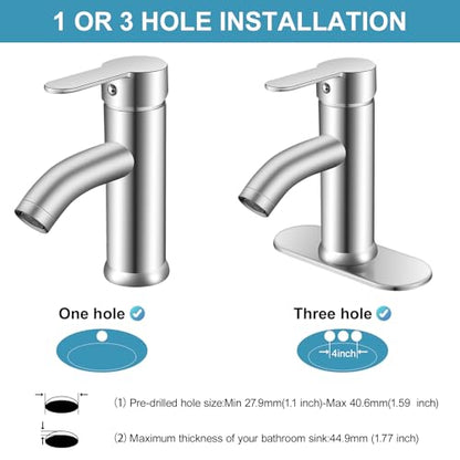 Bathroom Faucet 1 Hole, Brushed Nickel Vanity Faucet,Single Handle | for 1 Hole or 3 Hole Bathroom Sink, RV, Vanity,with Deck and Pop-up Drain Easy to Clean - color: Brushed Nickel