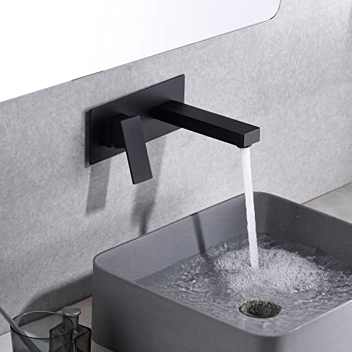 SUMERAIN Matte Black Bathroom Faucet Wall Mount, Single Handle | Basin Faucet, Rough in Valve Included, Left-Handed Design - color: Matte Black, size: Left-Handed