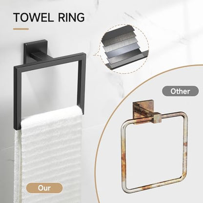 TQKAG Matte Black Bathroom Hardware Accessories Set 10 Pieces, 23.6" SUS304 Stainless Steel Towel Bar Set Wall Mounted Includes Single Towel Bar, Towel Ring, Toilet Paper Holder, Double Towel Hooks - color: Matte Black, size: 10-Pieces Set