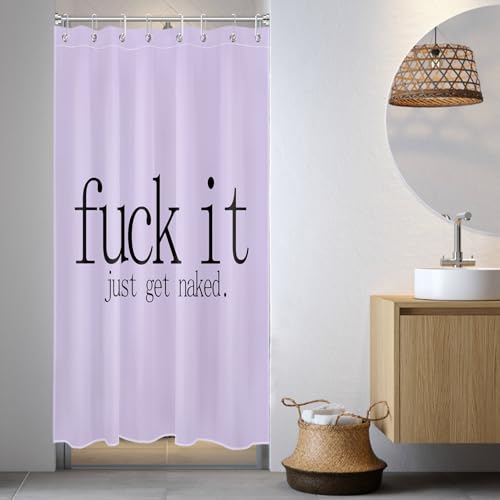 LB Get Naked Small Stall Shower Curtain 48 x 68 inch, Purple and Black Half Size Shower Curtain Liner, Funny Narrow Shower Curtains for Bathroom Decor, 48 inch Fabric Shower Curtains Set with Hooks - color: Purple, size: 48"W x 68"L (Pack of 1)