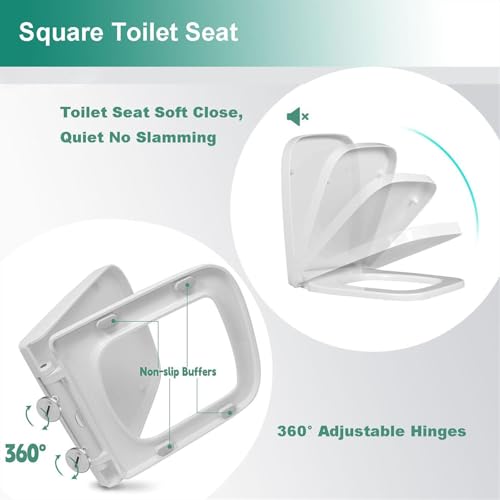 Quick Release Rectangular Soft Close Toilet Seat with Easy Cleaning, Top Fixing & Adjustable Hinges, White Plastic Cover, 03b - size: 03a