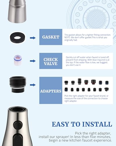 Kitchen Faucet Head Replacement, 15 Adapters, 3-Mode Pull Down Sprayer Head | 3 Functions Stream Spray Pause, Easy 5-Min Install, Pull Out Nozzle, Brushed Nickel, Compatible with Moen Delta Hansgrohe - color: Brushed Nickel