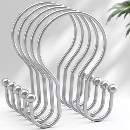 AmazerBath Chrome Shower Curtain Hooks Shower Curtain Rings, Simple Double Sided Shower Curtain Hooks Rust Proof, Smooth Glide Metal Shower Hooks for Shower Curtain Rod, 12 Pcs Shower Rod Hooks - color: Chrome, style: Minimalist - Double Shower Hooks