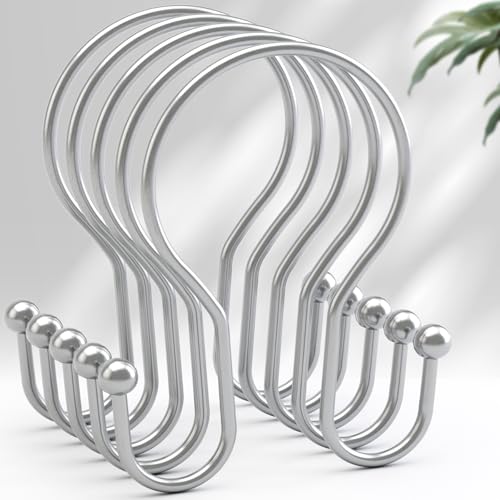 AmazerBath Chrome Shower Curtain Hooks Shower Curtain Rings, Simple Double Sided Shower Curtain Hooks Rust Proof, Smooth Glide Metal Shower Hooks for Shower Curtain Rod, 12 Pcs Shower Rod Hooks - color: Chrome, style: Minimalist - Double Shower Hooks