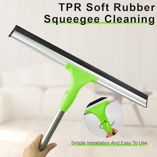 17.2"Professional Floor Scrubber Shower Squeegee,Double Flexible Rubber Silicone Broom with Long Stainless Steel Handle for Swimming Pool, Concrete Floors,Shower Tiles,Garages,Windows,Pet Hair Removal