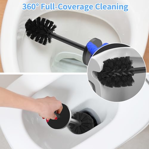 Stainless Steel Toilet Brush and Holder Set Brushed Silver Heavy Duty Toilet Bowl Brush with Long Handle for Bathroom and Farmhouse (Black-2) - color: Black-2
