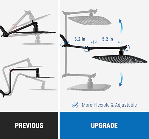 G-Promise 12 Inch Shower Extender with 6 Inch Arm and Flange(Matte Black) | Solid Brass Construction, Height and Angle Adjustable, Standard Connection Thread, All Installation Tools Included - color: Matte Black, style: 12 Inch