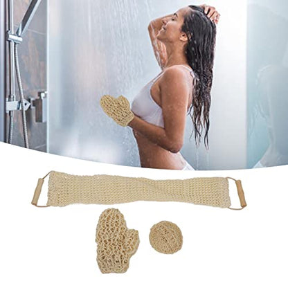 3Pcs Exfoliating Loofah Back Scrubber, Long Body Washcloth Towel Sisal Glove Deep Clean Shower Loofah Set for Home Travel Bathroom