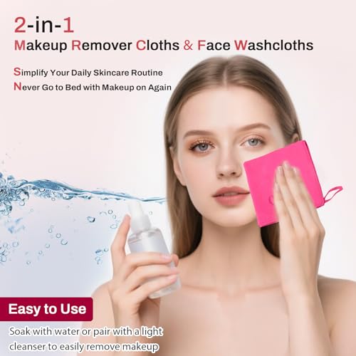 Makeup Remover Washcloths, 6 Pack Microfiber Face Towels, Plush & Thick, Ultra Soft Reusable Towels for Face & Hands, Highly Absorbent & Gentle 12 x 12 Inches, Rose Pink - color: Rose Pink