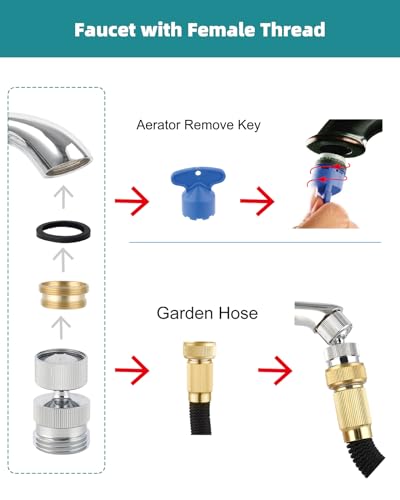 Hibbent Swivel Faucet Adapter Kit, Solid Brass 3/4" Garden Hose Adapter with Aerator, 360 Degree Kitchen Sink Faucet Aerator Adapter for Female and Male to Male, Chrome - color: Chrome, style: Female Thread