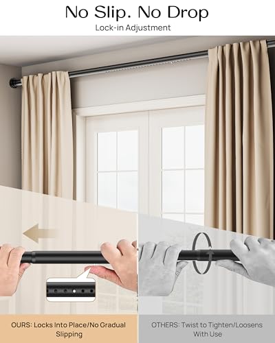 Extra Long Tension Curtain Rod No Drill by EZFurni, 82–123 Inch Heavy Duty Tension Rod with Lock-In Stability, Spring-Loaded Non-Slip Secure Hold for Shower, Window, Patio, 1.26" Diameter, Black - color: Black, size: 82-123 Inches