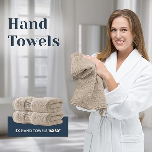 White Classic Luxury Bath Towel Set of 8 Pieces - 100% Turkish Cotton Highly Absorbent Towels for Bathroom, 2 Luxury Bath Towels 700GSM, 2 Hand Towels, 4 Washcloths, Taupe - color: 10: Taupe