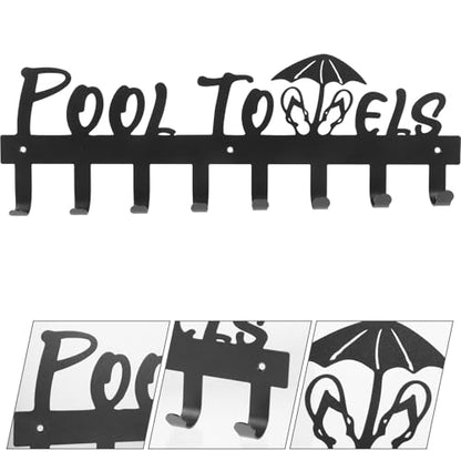 ABOOFAN Wall-Mounted Iron Towel Rack with Multiple Clothes Hooks, Black Metal Coat Rack for Bathroom and Entryway, Modern Wall Row Hook Rail for Towels, Hats, Robes, and Keys
