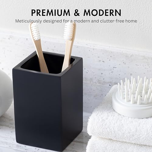 Yew Design Matte Black Bathroom Toothbrush Holder Cup - Square - color: Square Matte Black