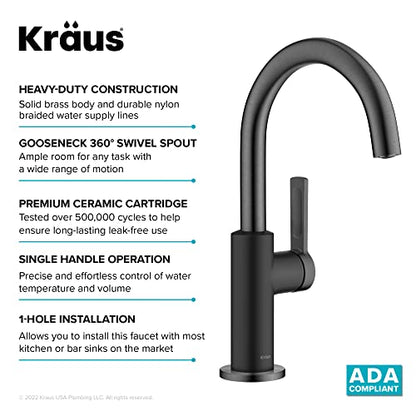 Kraus Oletto Single Handle Kitchen Bar Faucet in Matte Black/Spot Free Black Stainless Steel, Kitchen Sink Faucets, KPF-2822MBSFSB - color: Matte Black/Spot Free Black Stainless Steel, style: Bar Faucet