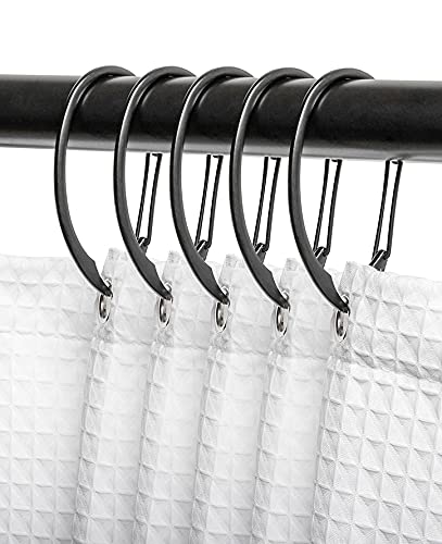 Shower Hooks - Shower Curtain Rings for Bathroom - Rust Proof Shower Curtain Hooks for Shower Curtain or Liner - Set of 12, Matte Black - color: Black