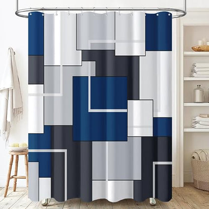 72x96 Tall Geometric Waterproof Fabric Shower Curtain Set, Navy Blue | Extra Long, Premium Polyester, Weighted Hem, 12 Plastic Hook, Vibrant Color, Wrinkle-resistant, Quick-Dry, Machine Washable - color: Navy Blue, size: 72"W x 96"L (Pack of 1)