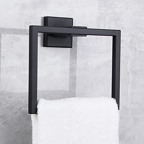 Matte Black Hand Towel Holder for Bathroom SUS 304 Stainless Steel Towel Ring Simple Square Towel Hanger Heavy Duty Hand Towel Racks Wall Mount - color: Black