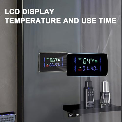 LED Black Shower Panels Tower System with Storage Shelf, LCD Temperature Display 304 Stainless Steel with Rainfall Shower Head with Handheld Massage Body Jets Bathroom Matte Waterfall Bathtub - color: Matte Black