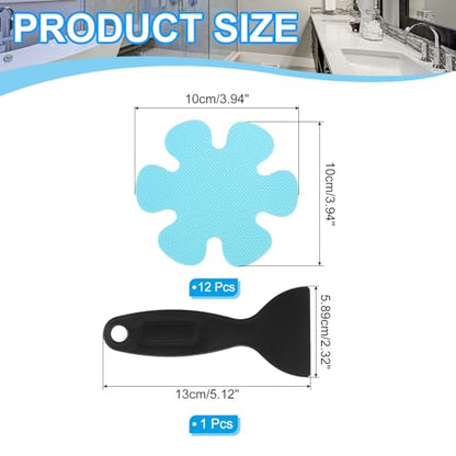 PATIKIL Bathtub Non Slip Stickers 3.9 x 3.9 Inch, 12 Pack Flower Safety Shower Floor Anti Slip Stickers with Adhesive Decals Scraper for Bath Tub Shower Floor Stair, Blue