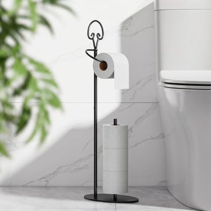 Toilet Paper Holder Stand with Dispenser,Free Standing, Classic,Black | Rustproof,Holds 4 Mega Rolls, Anti-Slip Base, Easy Grip Top,Raised Waterproof Base,Minimalistic Toilet Paper Storage Solution