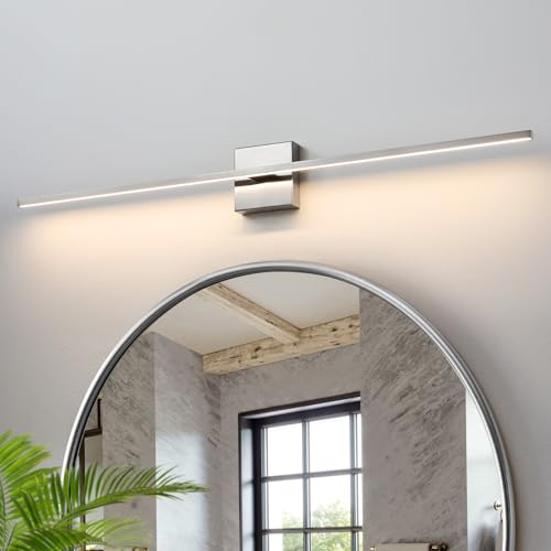 Bathroom Lighting Fixtures Over Mirror - 39 Inch Brushed Nickel Vanity Lights for Bathroom 28W Dimming LED Vanity Light Bar 3500K Modern Wall Sconce Lighting for Mural - color: Brushed Nickel, size: 39Inch