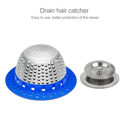 LEKEYE Shower Drain Hair Catcher/Shower Drain Cover/Drain Protector for Pop-Up & Regular Drains(Blue) - color: Blue