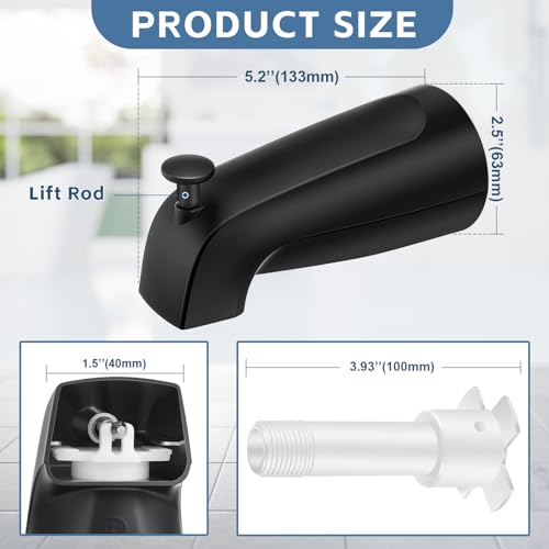 Enhon Tub Spout, Universal Fits 1/2'' Copper Pipe, 1/2'' IPS and 3/4'' IPS, Bathroom Bathtub Tub Faucet Replacement with Adapters(with Diverter,Matte Black) - color: Matte Black, style: with Diverter