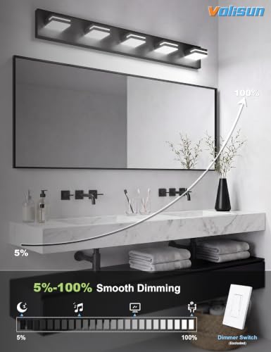 VOLISUN Modern 5-Light, 40-Inch Black Bathroom Vanity Light Fixtures Over Mirror, 5CCT Dimmable, Energy Efficient, ETL Certificated - color: Matte Black-5CCT, size: 40-Inch