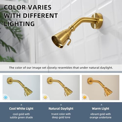 Angle Simple High Flow Shower Head Adjustable, G 1/2, Brushed Dark Gold | Brass, High Pressure Shower Sprayer for Outdoor, Adjustable Angle and Water Flow, No Flow Restrictor, Easy to Wash Clean - color: Brushed Dark Gold