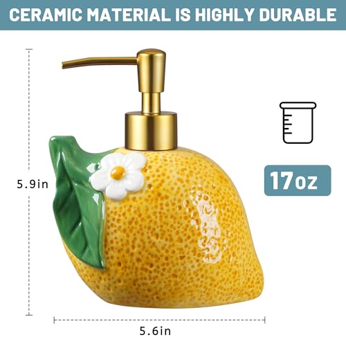 RQYIXI 17 OZ Lemon Ceramic Soap Dispenser with ABS Pump,Refillable Liquid Bathroom soap Dispenser for Lotion ,Body Wash ,Cute Kitchen Soap Dispenser for Dish Soap,Hand Soap - color: Lemon
