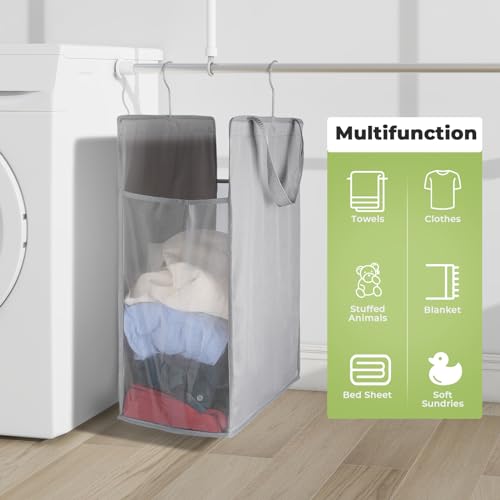 FENTEC 1 Pack Grey Hanging Laundry Hamper，Laundry Hamper Bag with Handles | Hanging Laundry Basket, Slim Laundry Hamper Bag, Portable Hanging Closet Hamper, Mesh Heavy Duty Hanging Laundry Bag - color: Grey, size: 1 Pack-one Section