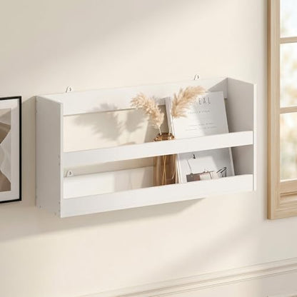 Rectangular Wall Shelf with Guard Rail, Wall Mounted Shelves, Floating Shelf, Floating Shelves for Wall, for Home Office, Bedroom, Bathroom, Living Room, White - color: White