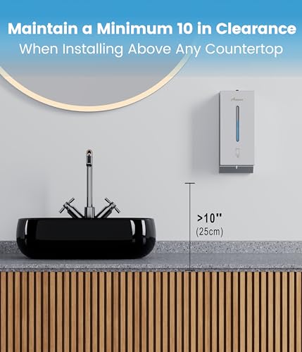 Commercial Automatic Wall-Mount Soap Dispenser, Stainless Steel | Touchless 800 mL commercial dispenser with stainless steel exterior, vertical window, keyed lock and 6 AA battery power. - color: 2003 Silver