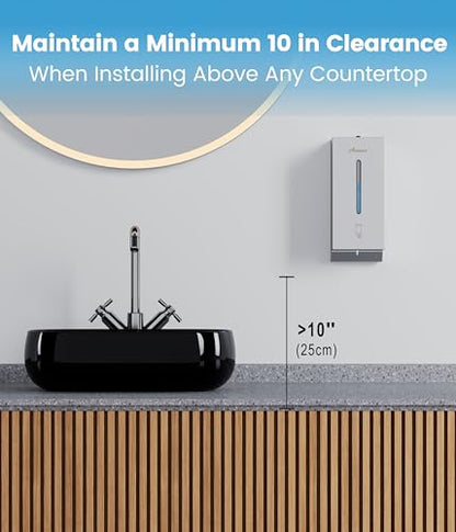 Commercial Automatic Wall-Mount Soap Dispenser, Stainless Steel | Touchless 800 mL commercial dispenser with stainless steel exterior, vertical window, keyed lock and 6 AA battery power. - color: 2003 Silver