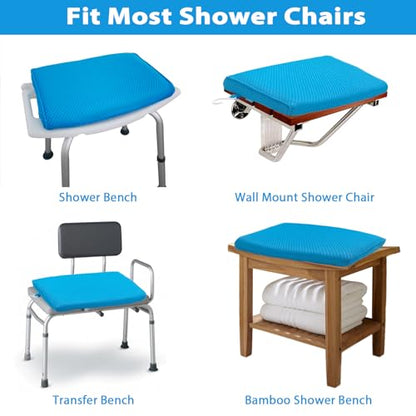 AEROiVi Shower Seat Cushion Non-Slip Silicone Bottom 3D Mesh Washable Blue | Soft Shower Chair Cushion for Benches Quick Drying Washable Mat 3D Mesh Pad with Hook Design Elderly Handicap Disabled - size: Blue