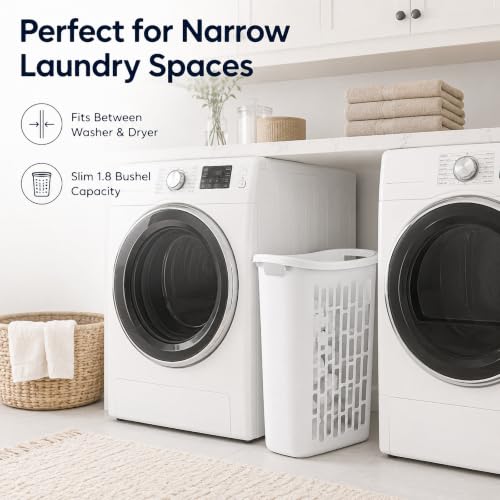 Bushel Laundry Hamper, Slim Rectangular Ventilated Clothes Basket(1Pack) | Space-Saving Design, Ventilation Cutouts, Dual Carry Handles, Moisture-Resistant, Dorm & Bathroom Use