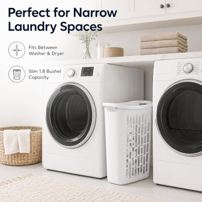 Bushel Laundry Hamper, Slim Rectangular Ventilated Clothes Basket(1Pack) | Space-Saving Design, Ventilation Cutouts, Dual Carry Handles, Moisture-Resistant, Dorm & Bathroom Use