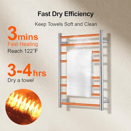 Electric Heated Towel Warmer - Wall Mounted Bathroom Towel Rack, Plug-in Design & Brushed Stainless Steel Finish 8 Bar (Polished) - color: Polished With Single Press, size: 8 Bar