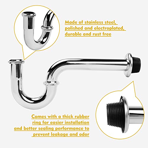 Stainless Steel P-Trap - 1 1/4 Inch Bathroom Basin Sink Waste Trap with Reducing Washer, Chrome Finish, Silver - color: Silver