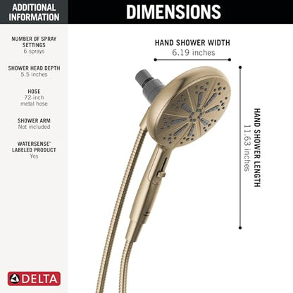 Delta Faucet 6-Spray SureDock Magnetic Shower Head with Handheld Spray, Gold Shower Head with Hose, Showerheads & Handheld Showers, Handheld Shower Heads, Hand Shower, Champagne Bronze 75613-CZ - color: Champagne Bronze