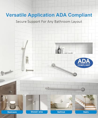 Shower Grab Bar Set, ADA Compliance Brushed Stainless Steel Handicap Grab Bar for Bathtubs and Showers, Modern 3-Pack 18" 24" 36" Shower Safety Bars for Seniors - color: Brushed Nickel