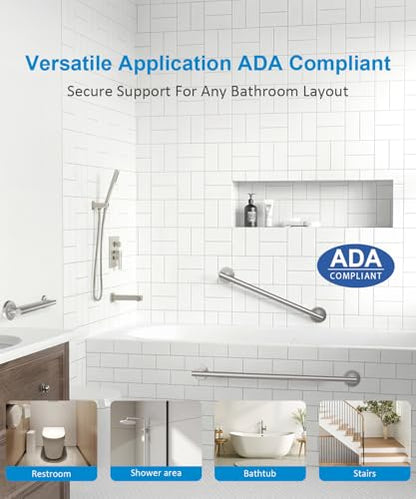 Shower Grab Bar Set, ADA Compliance Brushed Stainless Steel Handicap Grab Bar for Bathtubs and Showers, Modern 3-Pack 18" 24" 36" Shower Safety Bars for Seniors - color: Brushed Nickel