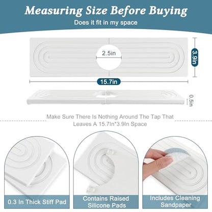 Diatomite Quick-Drying Stone Mat Set, Stone Mat for Kitchen Sink & Bathroom Sink Cover for Counter Space, Fits Soap Cups Sponges, Fast Water-Absorbing to Keep Dry (White, 15.7×3.9inch)