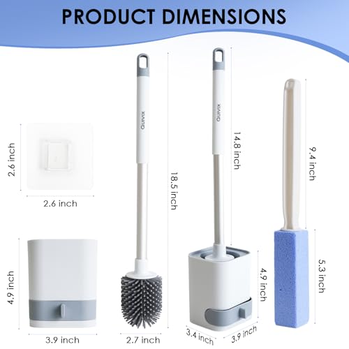 Toilet Cleaner Brush, Silicone Toilet Brush+Pumice Stone for Toilet Cleaning, with Non-Slip Long Handle, Wall Mounted/Floor Standing, Toilet Brush Set for Bathroom RVs