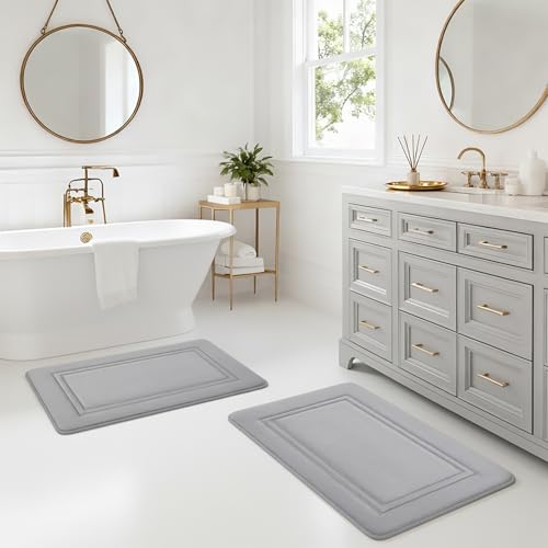 Bathroom Rugs Set 2 Piece, 20" x 32" + 16" x 24" Memory Foam Bath Mat Set, Soft Absorbent Quick Dry Non Slip Washable Bathroom Rugs for Tub, Shower, Sink & Vanity, Grey - color: Grey（h1 Mat） - 32 X 20 Inch - 2 Pack